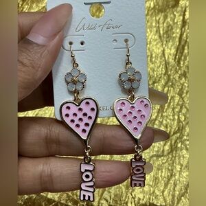 Wildflowers Pink and Gold Heart “LOVE” Drop Earrings | Valentines Statement